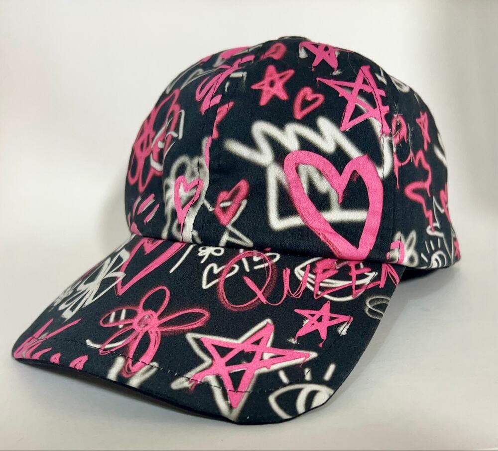 Hot Pink Graffiti and Black Women's Baseball Cap Reversible Adjustable Handmade